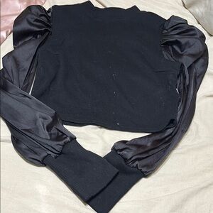 Elegant Black Women's Top with Satin Sleeves